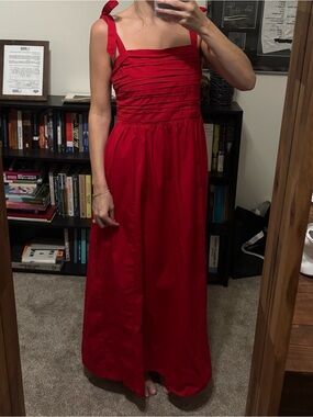 Abercrombie & Fitch Red Tie-Shoulder Maxi Dress